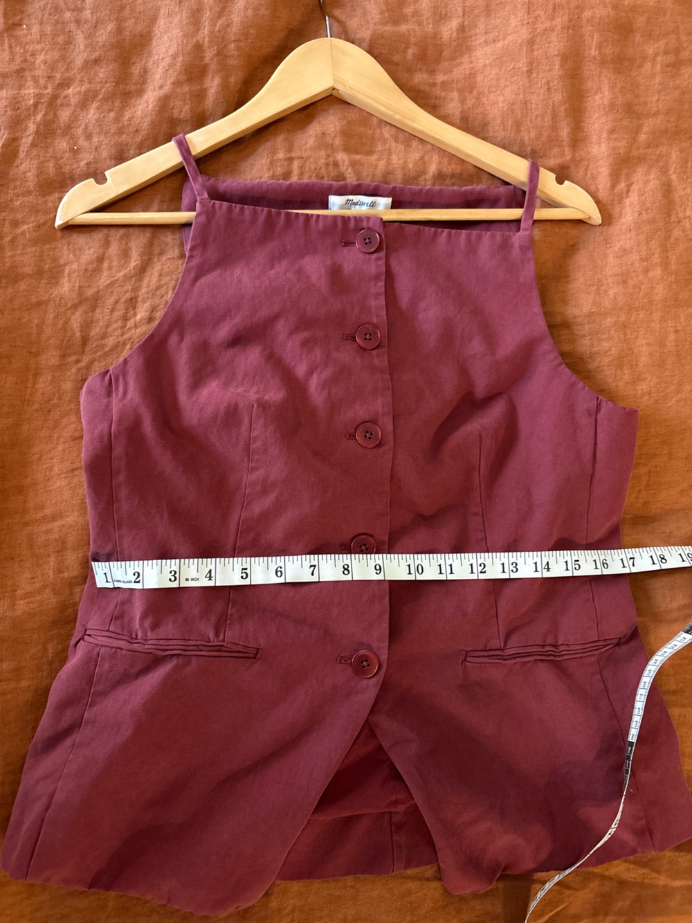 Madewell Rust-Red Button Front Square Neck Vest - Picture 5 of 12